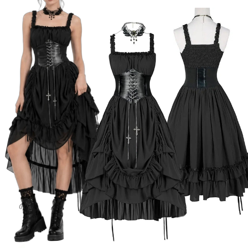 Medieval Renaissance Dress Women - Women Gothic Dress Corset Slip Black