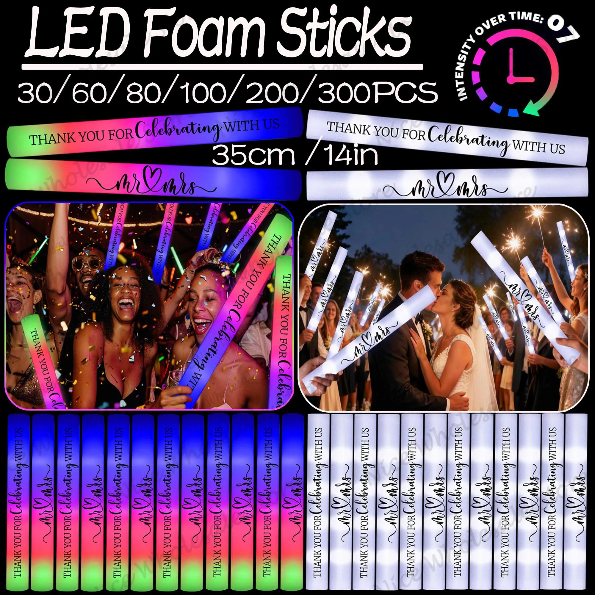 Bulk LED Glow Sticks 100-30PCS - огляд і ціна Flashing Led Foam Sticks Party